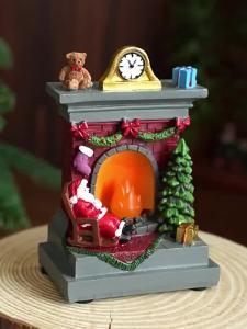 Christmas Resin Ornaments Fireplace/Santa Claus Lighted Christmas Table Decorations Indoor Decoration for Home