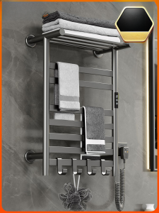 Cobbe Electric Towel Rack For Home Bathroom Carbon Fiber Heating Drying Rack Sterilization Anti-Mite Punch-Free Storage Rack