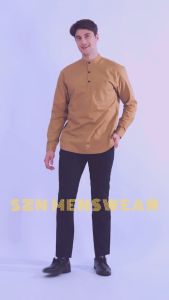 Szn - Kemeja Koko Pria Lengan Panjang | Kemeja Koko Maroon Pria Premium