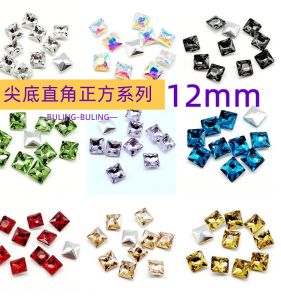 Synthetic Square Diamond 12mm Sharp Bottom Right Angle Beads for Nail Art Clothes Shoes Jewelry Accessories Clear Purple Red