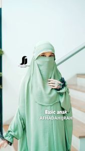 Afhadahijrah - Gamis set cadar pita elisa soft pink crinkle airflow baju dan hijab instan syari free niqab