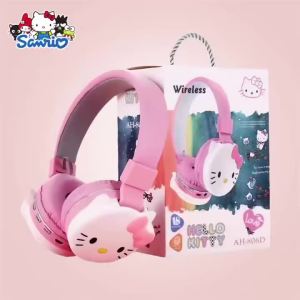 Sanrio Bluetooth Headphone Hello Kitty Wireless Headsets Cartoon Mic Foldable Lightweight Earphone for Phones Laptop Gift Pink