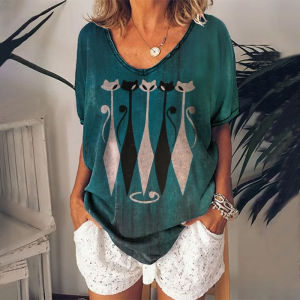 Áo Thun Cổ Chữ V in 3D Kỹ Thuật Số Cổ Điển Áo Thun Cotton Thường Ngày Mùa Xuân Cho Nữ