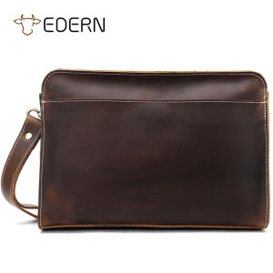 EDERN Retro Crazy Horse Leather Clutch Bag for Men Large Capacity Genuine Leather Wallet Business Clutch Cowhide Envelope Bag Underarm Bag