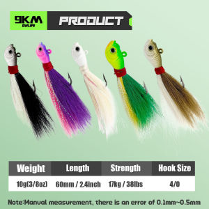9KM DWLIFE | 9KM Bucktail Jigs Head Hook 5pcs Fish Hair Jig Swimbait Deer Hair Hooks Surf Fishing for Walleye Striper Saltwater Freshwater