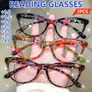 3pcs Stylish Cat-Eye Womens Reading Glasses Classic Print Design Anti-Blue Light Comfortable Wear Glasses for Book Reading