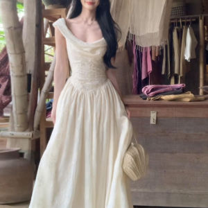 LIRUSHAN | Elegant Heavy Embroidered Flutter Sleeve Summer Maxi Dress