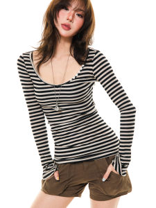 youngstage | Áo Thun Ngắn Tay Ôm Body Sọc Mỹ