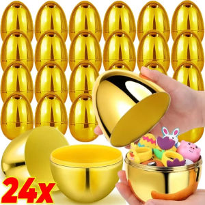 Dizoey 24/6Pcs Easter Filling Eggs Golden Easter Decoration Egg Plastic Empty Simulation Eggshell Party Game Toys Festival Party Decor Supplies