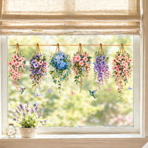 Flower Vine Hummingbird Window Stickers Reusable Static Stickers Suitable For Home Decoration in Windows Doors and Shower Rooms