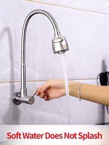 HW002- Kitchen Faucet Stainless Steel Flexible Hose Single Cold 2 Modes Outlet(BLACK)