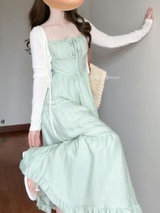 Mlyd/Customized Plus Size Vacation Style Mint Green Sling Dress Womens French Waist Slim Looking Elegant Long Dress