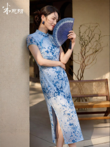 Misoshine | Elegant Slender Blue Floral Cheongsam Dress