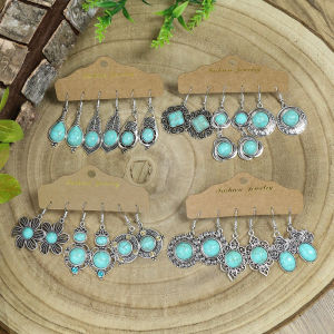 Bohemian Style Acrylic Earrings Geometric Flower Womens Fashion Jewelry Boho Wave Vintage Fake Turquoise Dangle Studs