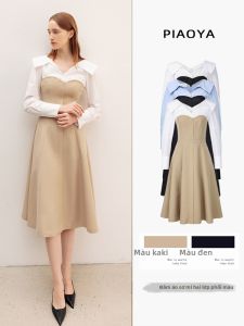 PIAOYA | Đầm Mid-Length Faux Two-Piece Collar Mature Elegance