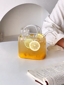L002 Túi Xách Thủy Tinh Đựng Trà Trái Cây Cafe - Ly Thủy Tinh Borosilicate Chịu Nhiệt Dày Dặn Có Quai Xách Sáng Tạo
