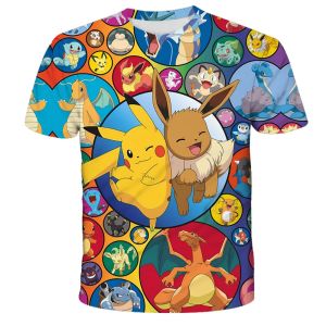 Bandai | 2026 Summer Anime Pikachu Childrens 3D Fashion Casual T-shirt Pocket Monsters Boys and Girls Clothing T-shirt Short Sleeve