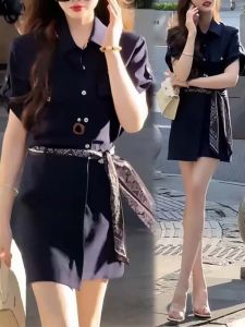 Shalldoer | French Elegant Short Sleeve Turn-down Collar Loose A-line Dress Midi Skirt For Women Summer Fashionable Casual Cleanfit Brand