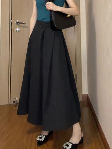 Elegant Mid-Length Black Half Skirt Womens Fashionable Versatile High Waist Drapey Summer New Style Commute Korean Style