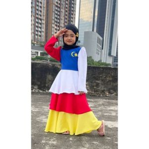 Baju merdeka budak prampuan baju jubah Kain comocrepe tak perlu gosok ada size 4 tahun sampi 12 tahun