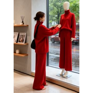LIANGYILAILIN | Unique Red Knit Sweater Set for Chinese Zodiac Year and Holidays