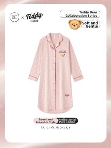 BE | Teddy Bear Collaboration Long Cotton Nightdress Autumn