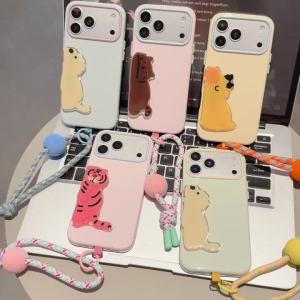 Ốp Lưng Điện Thoại iPhone 17 Pro Max 16 15 14 13 18 Hình Thú 3D Kèm Móc Treo Hoạt Hình Macaron Dây Đeo Tết Chống Sốc Chất Liệu TPU PC Kiểu Đeo Chéo