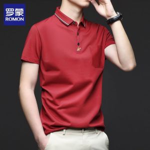 เสื้อยืดคอโปโลผู้ชายฤดูร้อน ทรงหลวม แขนสั้น ระบายอากาศได้ดี สีแดง ทรงหลวม ลำลอง แฟชั่น เสื้อยืดผู้ชาย ลำลอง ระบายอากาศได้ดี