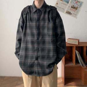 Fall and Winter Extra Large Size 150.00kg Gingham Brushed Shirt Coat Mens Retro Hong Kong Style Chic Jacket Trendy Ins Tops