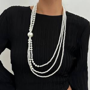 Ingemark | Ingemark Baroque Multilayer Imitation Pearl Long Chain Necklace Women Creative Elegant Sweater Chain Neck Accessories Jewelry