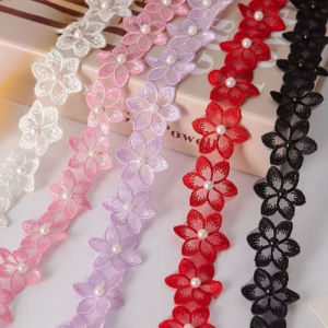 Stunning! Pearl Beaded Lace Ribbon & Beaded Fringe: Unique Charm for Handmade Dresses