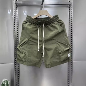 Ice Silk Thin Workwear Shorts Mens Loose Casual Handsome Drawstring Straight Leg Five-Quarter Mid-Pants Summer Leisure Trousers