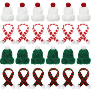 5/10Pcs Christmas Decoration Mini Knitted Hat Scarf Christmas Knitted Decoration Winter Doll Clothing Accessories DIY Gift Decor