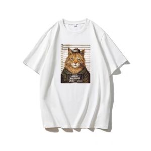 แมวตลกรูปแบบพิมพ์เสื้อยืดผู้ชายฤดูร้อน 2025 ใหม่ 100% ผ้าฝ้ายอเมริกันแขนสั้นสบายๆหลวมเสื้อยืดY2k Top Menเสื้อผ้า