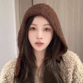 South Korea Fleece Balaclava Hat for Women Easiest for Match Neck Protection Cold Protection in Winter Big Head Circumference Heattech Lei Feng Hat. 