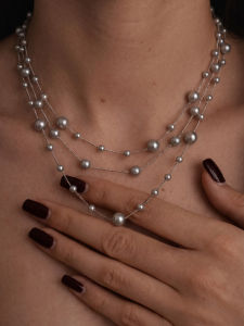 CAFFTI | Long Layered Akoya Grey Full Star Pearl Necklace Summer Luxury Style