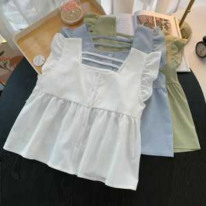 Chic Flying Sleeve Shirt Womens Summer New Arrival Korean Style Young and Small Short Small Shirt Sweet Beautiful Doll Shirt
