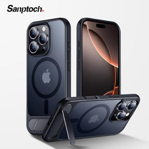 Sanptoch For Magsafe Invisible Stand Phone Case For iPhone 16 / 15 / 14 / 13 Pro Max For Magnetic Matte Translucent Hard Back Cover For iPhone 16 15 14 Plus Military Drop Protection Casing with Alloy Holder