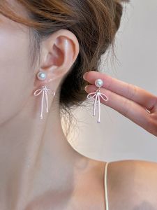 Elegant Butterfly Knot Pearl Stud Earrings for Women Miniature Exquisite Fashion Jewelry Unique Pendant Hoop Earrings