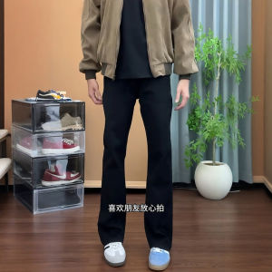 กางเกงยีนส์ทรงตรงเอวสูงสำหรับผู้ชาย กางเกงยีนส์ทรงสลิมฟิต กางเกงยีนส์ทรงยาว กางเกงยีนส์ทรงตรง ทรงลำลอง ทรงลำลอง