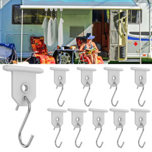 10Pcs Sturdy Awning Hooks for RV S Shaped Camping Awning Hooks Metal Party Light Hangers Hats Outdoor Camper Hanging Accessories