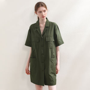 Miccbeirn | Silk Cotton Shirt Dress Simple Commute Casual Versatile Mid-Length Workwear Skirt Small Stature Dress Summer Season Solid Color