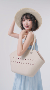 [Companion] HuluBulu 2026 New Perforated Straw Tote Bag for Women Water Resistant Stain Resistant Large Capacity Breathable Beach Shoulder Bag Casual Work Office Summer Vacation Travel Bag
