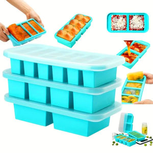 2 or 3-piece Silicone Freezer Tray Mold with Lid Storage Box Food Box Storage Containers for Soup Broth Meal Prep Ice Cubes
