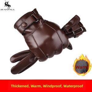 Mens Winter Riding Leather Gloves Warm Windproof Waterproof Touchscreen