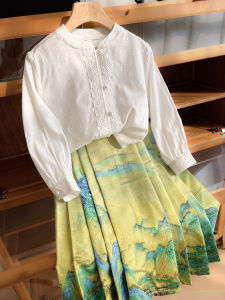 Chinese Style Pearl Button Stand Collar Shirt for Girls Single Piece Spring Autumn Childrens Clothing Polka Dot Skirt