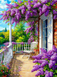 Bộ Tranh Kim Cương Huacan Full Diamond Painting Kit Hoa Dây Leo Tím Hành Lang Sân Thượng Tranh Ghép Cảnh Quan Tác Phẩm Nghệ Thuật Trang Trí Kim Cương Nhựa Hình Vuông & Tròn
