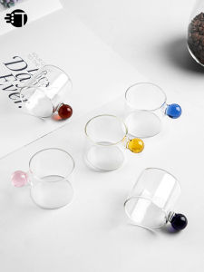Adorable Italian Style Heat Resistant Glass Cup with round Ball Handle Small Cute Coffee Cup Home Use Tea Cup Clear Color