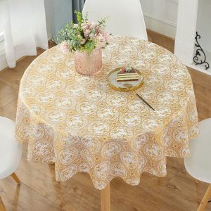 Waterproof Oil-resistant Anti-slip round Plastic Tablecloth PVC Tea Table Mat Cover Cloth Easy-to-clean Home Decoration
