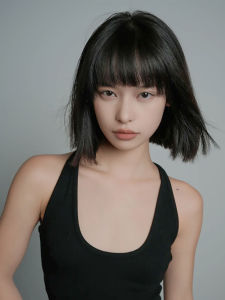 Wig Full-Head Wig Womens Short Hair One Size Cut Real Hair Full Real Human Hair Nature Bangs Wave Head Seamless Summer Thin